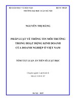 Tóm tắt luận Án pháp luật về thông tin môi trường trong hoạt Động kinh doanh của doanh nghiệp Ở việt nam