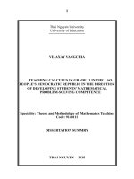 Tóm tắt tiếng anh dạy học giải tích lớp 11 Ở nước cộng hòa dân chủ nhân dân lào theo hướng phát triển năng lực giải quyết vấn Đề toán học cho học sinh