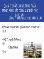 Tiểu luận: Chính sách Quản lý chất lượng thực phẩm tại Công ty TNHH Dầu thực vật Cái Lân (CALOFIC) - Nhóm 7