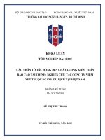 Khóa luận tốt nghiệp các nhân tố tác Động Đến chất lượng kiểm toán báo cáo tài chính nghiên cứu các công ty niêm yết thuộc ngành du lịch tại việt nam