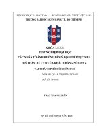 Khóa luận tốt nghiệp các nhân tố Ảnh hưởng Đến Ý Định tiếp tục mua mỹ phẩm hữu cơ của khách hàng nữ gen z tại thành phố hồ chí minh