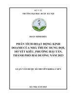Phân tích hoạt Động kinh doanh của nhà thuốc dung Đợi, 103 yết kiêu, phường hải tân, thành phố hải dương năm 2023   Đoàn minh hiếu