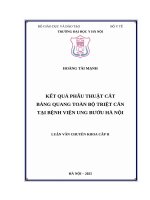 KẾT QUẢ PHẪU THUẬT CẮT BÀNG QUANG TOÀN BỘ