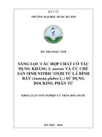 Sàng lọc các hợp chất có tác dụng kháng s  aureus và Ức chế sản sinh nitric oxide lá bình bát (annona glabra l ) sử dụng docking phân tử   hà thị ngọc Ánh