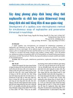 Xây dựng phương pháp Định lượng Đồng thời naphazolin và chất bảo quản thimerosal trong dung dịch nhỏ mũi bằng Điện di mao quản vùng   tống thị thanh vượng, nguyễn mai hương, nguyễn thị thùy linh, lê Đình chi