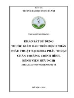 Khảo sát sử dụng thuốc giảm Đau trên bệnh nhân phẫu thuật tại khoa phẫu thuật chấn thương chỉnh hình bệnh viện hữu nghị   trần quỳnh trang