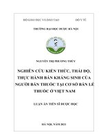 Nghiên cứu kiến thức, thái Độ, thực hành bán kháng sinh của người bán thuốc tại cơ sở bán lẻ thuốc Ở việt nam   nguyễn thị phương thúy