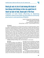 Đánh giá một số yếu tố Ảnh hưởng Đến hành vi bán kháng sinh không có Đơn của người bán lẻ thuốc tại một số tỉnh, thành phố Ở việt nam   nguyễn thị phương thúy, nguyễn hoàng anh, nguyễn thanh bình, Đỗ xuân thắng