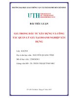 GIÁ TRONG DẦU TƯ XÂY DỰNG VÀ CÔNG TÁC QUẢN LÝ GIÁ TẠI DOANH NGHIỆP XÂY DỰNG