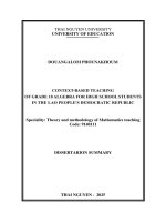 Tóm tắt tiếng anh dạy học Đại số 10 gắn với bối cảnh cho học sinh trung học phổ thông nước cộng hòa dân chủ nhân dân lào
