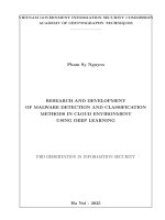 Research and development of malware detection and classification methods in cloud environment using deep learning