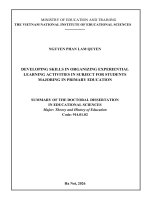 Tóm tắt tiếng anh rèn luyện kĩ năng tổ chức hoạt Động học tập trải nghiệm trong môn học cho sinh viên ngành giáo dục tiểu học