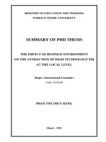 Tóm tắt tiếng anh tác Động của môi trường kinh doanh Đến thu hút fdi công nghệ cao Ở cấp Độ Địa phương