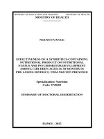 Tóm tắt luận Án tiếng anh hiệu quả bổ sung sản phẩm dinh dưỡng chứa synbiotics lên tình trạng dinh dưỡng và phát triển tâm vận Động của trẻ 24   59 tháng tuổi tại huyện phú lương, thái nguyên
