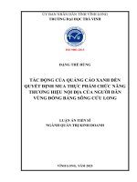Tác Động của quảng cáo xanh Đến quyết Định mua thực phẩm chức năng thương hiệu nội Địa của người dân vùng Đồng bằng sông cửu long