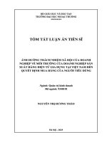 Tóm tắt Ảnh hưởng trách nhiệm xã hội của doanh nghiệp về môi trường của doanh nghiệp sản xuất hàng Điện tử gia dụng tại việt nam Đến quyết Định mua hàng của người ti