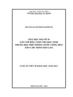 Dạy học Đại số 10 gắn với bối cảnh cho học sinh trung học phổ thông nước cộng hoà dân chủ nhân dân lào