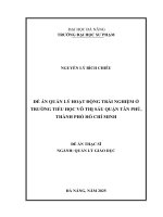 Đề Án quản lý hoạt Động trải nghiệm Ở trường tiểu học võ thị sáu quận tân phú, thành phố hồ chí minh