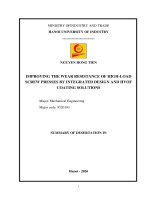 Tóm tắt tiếng anh nghiên cứu cải thiện Độ bền mòn vít Ép tải trọng cao bằng giải pháp thiết kế kết hợp phun phủ hvof