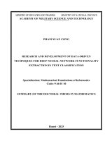 Tóm tắt tiếng anh nghiên cứu, phát triển một số kỹ thuật trích xuất mô hình mạng nơ ron học sâu dựa trên dữ liệu trong phân loại văn bản
