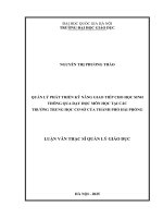 Luận văn quản lý phát triển kỹ năng giao tiếp cho học sinh thông qua dạy học môn học tại các trường trung học cơ sở của thành phố hải phòng