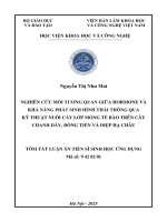 Tóm tắt nghiên cứu mối tương quan giữa hormone và khả năng phát sinh hình thái thông qua kỹ thuật nuôi cấy lớp mỏng tế bào trên cây chanh dây, Đồng tiền và diệp hạ châu