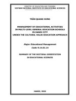 Tóm tắt tiếng anh quản lý hoạt Động giáo dục Ở trường phổ thông có nhiều cấp học trên Địa bàn thành phố hà nội theo tiếp cận giáo dục giá trị văn hóa