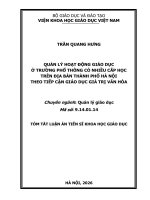 Tóm tắt tiếng việt quản lý hoạt Động giáo dục Ở trường phổ thông có nhiều cấp học trên Địa bàn thành phố hà nội theo tiếp cận giáo dục giá trị văn hóa