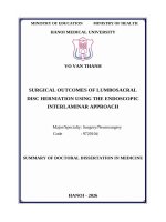 Tóm tắt luận Án tiếng anh kết quả phẫu thuật thoát vị Đĩa Đệm cột sống vùng thắt lưng cùng bằng phương pháp nội soi qua Đường liên bản sống