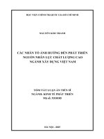 Tóm tắt các nhân tố Ảnh hưởng Đến phát triển nguồn nhân lực chất lượng cao ngành xây dựng việt nam