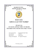 Xây dựng app Đựng thức Ăn nhanh tích hợp cổng thanh toán trực tuyến