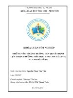 Những yếu tố Ảnh hưởng Đến quyết Định lựa chọn trường tiểu học cho con của phụ huynh Đà nẵng
