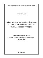 Tóm tắt Đảng bộ tỉnh hưng yên lãnh Đạo xây dựng môi trường Đầu tư từ năm 2010 Đến năm 2020