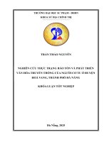 Nghiên cứu thực trạng bảo tồn và phát triển văn hóa truyền thống của người cơ tu Ở huyện hòa vang, thành phố Đà nẵng
