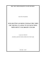 Đảng bộ tỉnh nam Định lãnh Đạo thực hiện chủ trương của Đảng về xây dựng nông thôn mới từ năm 2008 Đến năm 2020
