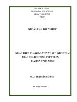 Nhận thức của giáo viên về sức khỏe tâm thần của học sinh thpt trên Địa bàn tp Đà nẵng