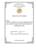 Quyền và nghĩa vụ của cha, mẹ Đối với con sau ly hôn từ thực tiễn Ở huyện hiệp Đức, tỉnh quảng nam