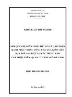 Mối quan hệ giữa lòng biết Ơn và cảm nhận hạnh phúc trong công việc của giáo viên dạy trẻ Đặc biệt tại các trung tâm can thiệp trên Địa bàn thành phố Đà nẵng