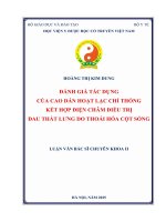 Đánh giá tác dụng của cao dán hoạt lạc chỉ thống kết hợp Điện châm Điều trị Đau thắt lưng do thoái hóa cột sống