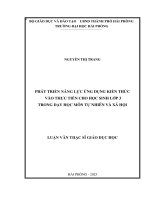 Luận văn thạc sĩ Giáo dục tiểu học: Phát triển năng lực ứng dụng kiến thức vào thực tiễn cho học sinh lớp 3 trong dạy học môn Tự nhiên và Xã hội