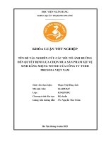 Khóa luận tốt nghiệp Quản trị kinh doanh: Nghiên cứu các yếu tố ảnh hưởng đến quyết định lựa chọn mua sản phẩm xịt vệ sinh răng miệng Wetee của Công tyTNHH Prenofa Việt Nam