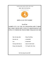 Khóa luận tốt nghiệp Quản trị kinh doanh: Nghiên cứu các yếu tố ảnh hưởng đến ý định mua thực phẩm chức năng của khách hàng tại Công ty TNHH Dược phẩm Fobic ở địa bàn Hà Nội
