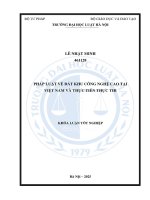 Khóa luận tốt nghiệp Luật học: Pháp luật về đất khu công nghệ cao tại Việt Nam và thực tiễn thực thi