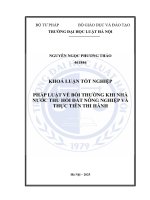 Khóa luận tốt nghiệp Luật học: Pháp luật về bồi thường khi Nhà nước thu hồi đất nông nghiệp và thực tiễn thi hành