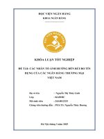 Khóa luận tốt nghiệp Ngân hàng: Các nhân tố ảnh hưởng đến rủi ro tín dụng của các ngân hàng thương mại Việt Nam