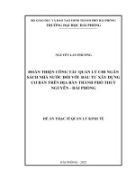 Luận văn thạc sĩ Quản lý kinh tế: Hoàn thiện công tác quản lý chi ngân sách nhà nước đối với đầu tư xây dựng cơ bản trên địa bàn thành phố Thủy Nguyên - Hải Phòng