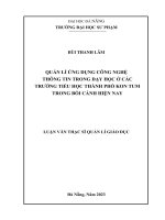 Quản lí Ứng dụng công nghệ thông tin trong dạy học Ở các trường tiểu học trên Địa bàn thành phố kon tum trong bối cảnh hiện nay