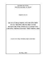 Quản lý hoạt Động tổ chuyên môn Ở các trường trung học cơ sở huyện chư păh, tỉnh gia lai Đáp Ứng chương trình giáo dục phổ thông 2018