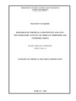 Tóm tắt luận Án tiếng anh nghiên cứu thành phần hoá học và hoạt tính kháng viêm của hai loài bạch tật lê (tribulus terrestris) và dây ký ninh (tinospora crispa)