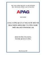 Tăng cường quản lý nhà nước Đối với hoạt Động khoa học và công nghệ trên Địa bàn tỉnh Đắk lắk